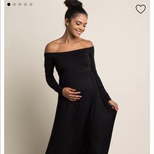 Pink Blush black off the shoulder dress